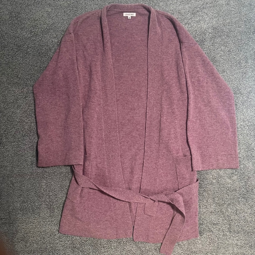 Johnny Was Mens 100% Cashmere Belted Open Front Cardigan Mauve Purple S M56918-9